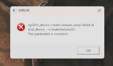 GPU_device::create_texture_array failed error